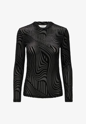 Top negro de manga larga con intrincados patrones de olas y texturas contrastantes, hecho de un material suave y elástico.