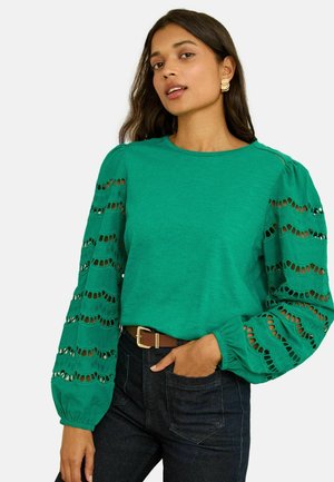 REGULAR FIT-LONG SLEEVE - Longsleeve - green scallop broderie