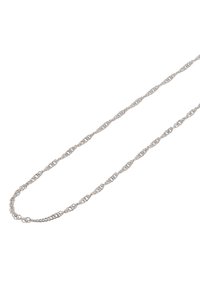 Halskette aus metallischem Silber mit gedrehten Gliedern, leicht und mit glatter Oberfläche, geeignet für verschiedene Stilrichtungen.