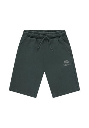 Donkergroene shorts gemaakt van een katoenmix, met een elastische tailleband met trekkoord, zijzakken en een klein decoratief logo.