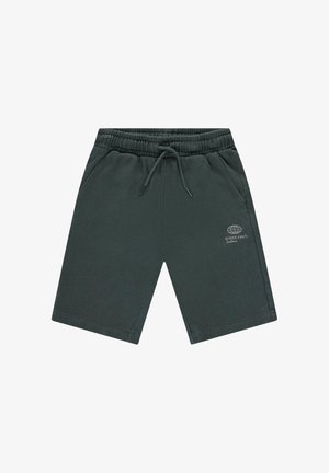Donkergroene shorts gemaakt van een katoenmix, met een elastische tailleband met trekkoord, zijzakken en een klein decoratief logo.
