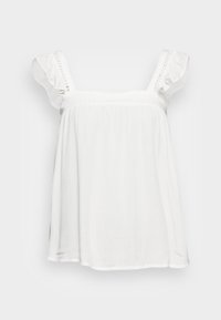 Top bianco leggero senza maniche con spalline arricciate e vestibilità ampia. Presenta un tessuto testurizzato e un corpetto arricciato per maggiore comodità.