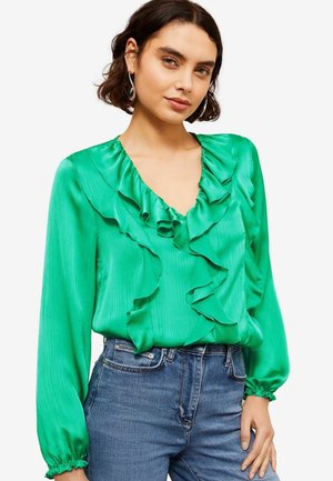 REGULAR FIT LONG SLEEVE CRINKLE RUFFLE FRONT - Blouse - green