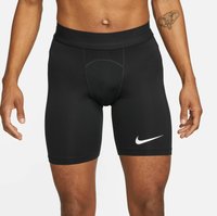 Shorts de compression noirs en matériau extensible, dotés d'une large ceinture, d'un logo Nike blanc contrastant et d'un design sans coutures.