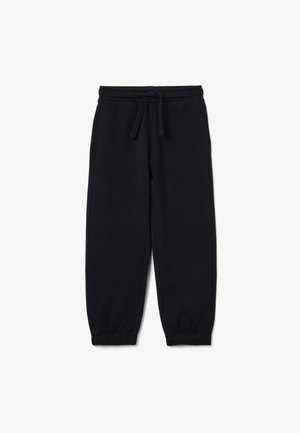 Zwarte fleece sweatpants met elastische tailleband, trekkoord, zijzakken en elastische boorden.