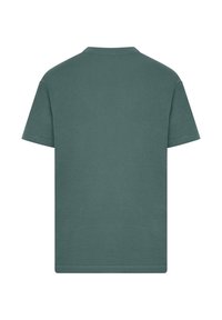 Kortærmet t-shirt med rund hals i dæmpet grøn bomuldsstof. Har en simpel, ensfarvet bagside uden synlige logoer eller mønstre.