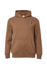 Brązowa bluza z kapturem wykonana z miękkiego materiału, z kieszenią typu kangur, ściągaczami na rękawach oraz haftowanym wzorem Snoopy na piersi.