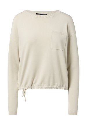 Crème-kleurige, longsleeve sweater met een ronde hals, een voorzak en een verstelbare trekkoord aan de onderkant. Zacht, gestructureerd stof.