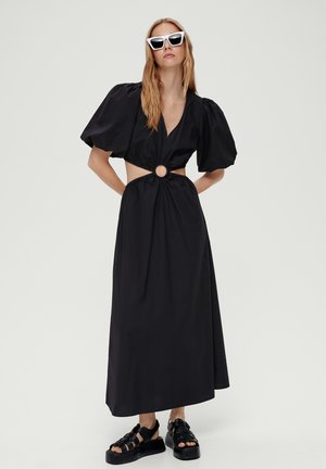 TWEEDELIGE POPELINE  - Robe longue - schwarz