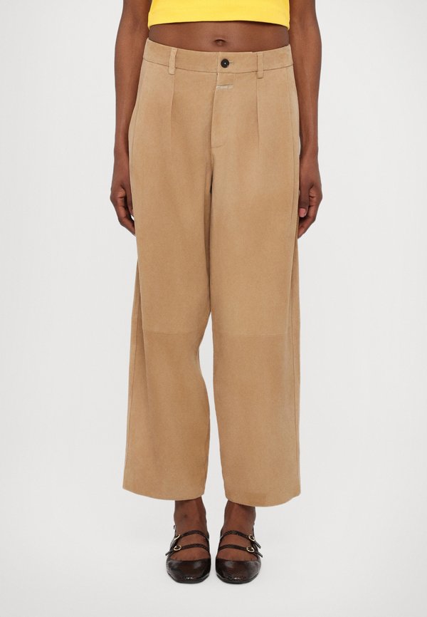 RUTHY - Leather trousers - beige