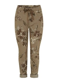 Brune blomsterede casual bukser med snor i taljen og manchetter ved anklerne.