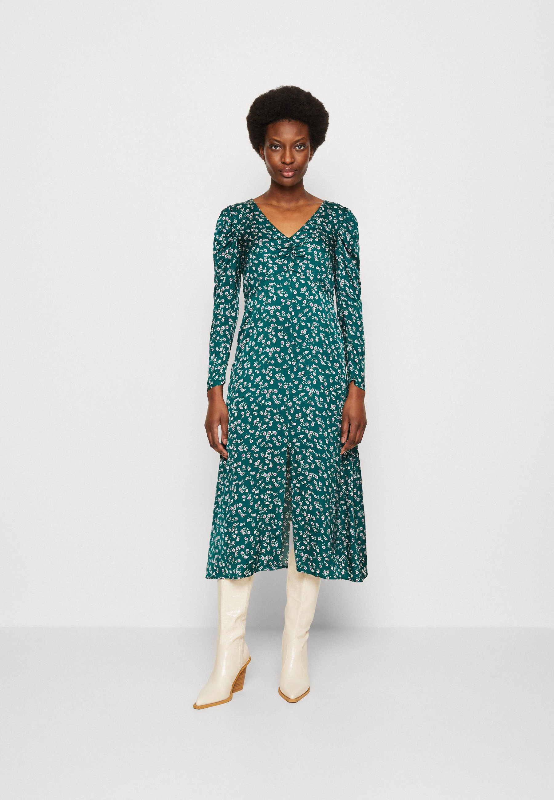 gap green floral dress Flutter Sleeve Tie-Waist Mini Dress