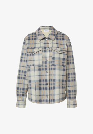 Geruit overhemd in crème, grijs en beige. Voorzien van een kraag, twee borstzakken en zilveren knopen. Zachte, gestructureerde stof met een ontspannen pasvorm.