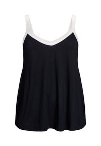 Zwarte tanktop met een V-hals en witte accentbanden. Gemaakt van een lichtgewicht stof, met een losse pasvorm en een gebogen zoom.