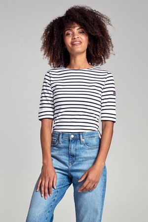 MARINIÈRE STRIPE 3/4 T-SHIRT - T-shirts basic - blanc/rich navy