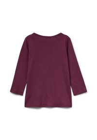 Chemise à manches longues bordeaux avec un col rond et un ourlet droit. Matériau en coton doux, avec des fentes sur les côtés de l'ourlet pour plus de confort.