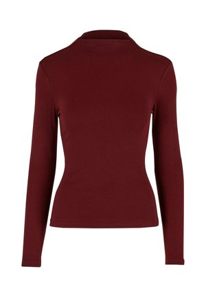 Bordeaux lange mouwen top met een getailleerd ontwerp, gemaakt van zachte, rekbare stof. Voorzien van een mock neck en een nette zoomlijn zonder versieringen.