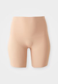 Γυαλιστερές, ελαστικές nude σορτς shaping. Διαθέτουν ψηλή μέση και ανοικτό σχέδιο καβάλου για ευκολία.