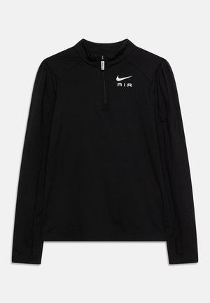 Czarna bluza Nike Air z długim rękawem, z krótkim suwakiem do ćwiartki i stójką, z białym logo Nike swoosh i napisem AIR na piersi.