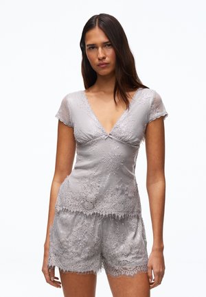 Bershka, SHORT-SLEEVE TOP WITH LACE AND SEQUINS - Blouse - grey