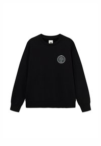 Sweat-shirt noir avec poignets et ourlet côtelés. Présente un motif graphique circulaire sur la poitrine gauche. Confectionné en tissu doux.