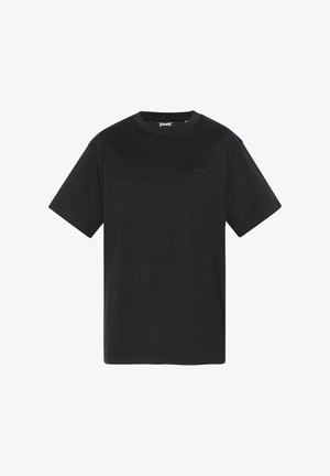 Sort bomulds t-shirt med rund hals og korte ærmer. Har et diskret logo på brystet. Lige skæring, glat tekstur.