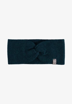 Bandeau en tricot turquoise avec un design torsadé à l'avant. Texture douce avec une petite étiquette de logo sur le côté.