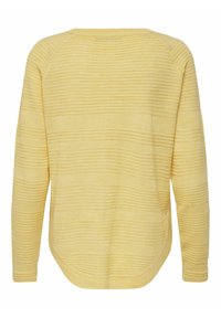 Pull jaune à manches longues avec un design à rayures texturées, un ourlet arrondi et des poignets côtelés. Fabriqué à partir d'un matériau doux et léger.