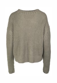 Dicker Strickpullover in Hellgrau, verkürztes Design mit geripptem Saum und Bündchen, weite Ärmel, strukturierte Optik mit lockerer Passform.
