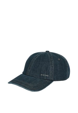 Cappellino da baseball in denim blu scuro con visiera curva e piccolo logo "G-STAR" sul pannello frontale.