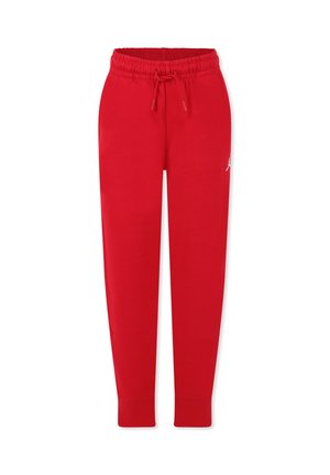 Rode sweatpants met een trekkoord in de taille en taps toelopende boorden, gemaakt van een zachte stof met een subtiele logo aan de zijkant.
