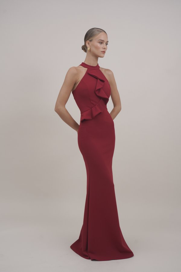 TILLY RUFFLE HALTER NECK MAXI DRESS - Occasion wear - wine2