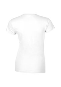 Kurze Ärmel, weißes Baumwoll-T-Shirt mit rundem Ausschnitt und glatter Textur. Keine Grafiken oder Muster; Rückansicht dargestellt.