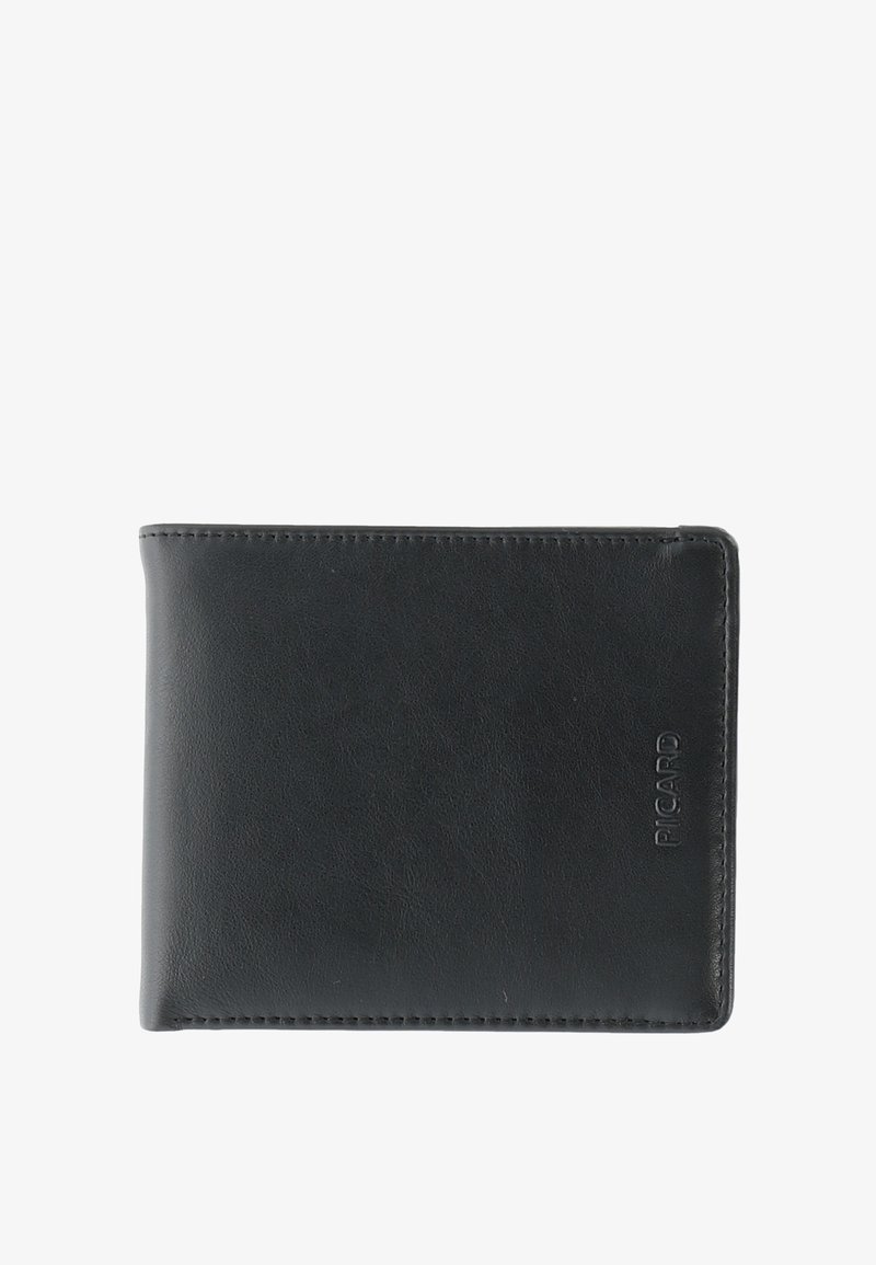 Black leather bi-fold wallet with visible stitching and "PICARD" embossed on the front lower right corner.