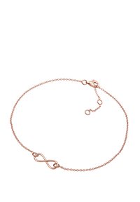 Armbånd i roséguld med et uendelighedssymbol som midte, der har en delikat kæde og en lobsterlås. Længden kan justeres med ekstra løkker.