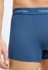 Mėlynos medvilninės boxer šortai, gerai priglundantys, su plačia elastinga juosta, ant kurios baltomis raidėmis išgraviruota "Calvin Klein".