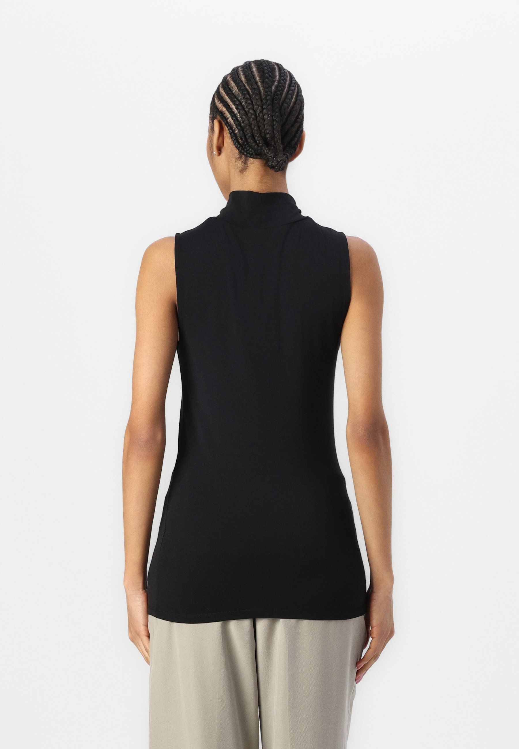 Maglione Lavorato A Maglia Con Trecce Donna - Girocollo Senza Maniche - Casual Elegante (Carbone, Taglia 40-42)