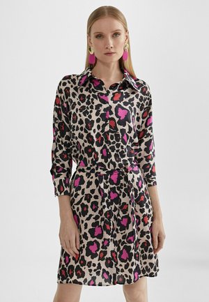 Shirt dress - beige, pink, black