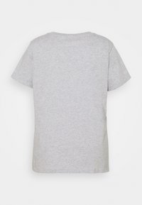 T-shirt en coton gris clair à manches courtes, vu de dos, avec un col rond et un design uni et simple.