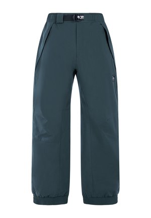 Donkergroene waterdichte broek met een elastische tailleband en een verstelbare riem. Voorzien van zijzakken en taps toelopende boorden voor een veilige pasvorm.