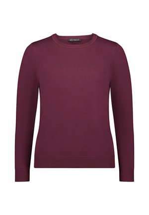 Bordeauxrode trui met lange mouwen, een ronde hals en geribbelde boorden en zoom. Gemaakt van een glad gebreide stof met een aansluitende pasvorm.