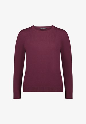 Bordeauxrode trui met lange mouwen, een ronde hals en geribbelde boorden en zoom. Gemaakt van een glad gebreide stof met een aansluitende pasvorm.