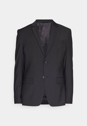 Zwarte blazer van gladde stof, met een geknipt revers, twee knopen en een enkel borstzakje. Tailored ontwerp met twee voorzakken.