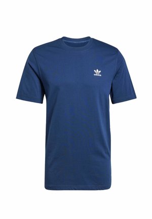 Námorně modré bavlněné tričko s krátkým rukávem, kulatým výstřihem a bílým logem Adidas na levé hrudi. Hladká textura, klasický střih.