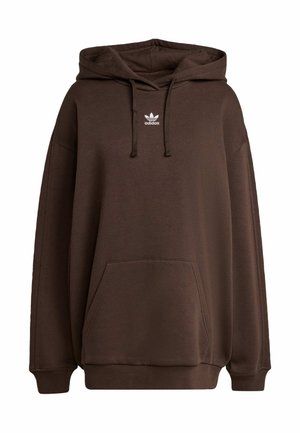 Hnedá mikina s kapucňou, vo voľnom strihu a s vreckom "klokan". Na hrudi sa nachádza biele logo adidas a manžety sú rebrované. Mäkký materiál.