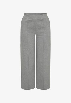 Graue weit geschnittene Hosen aus weichem Stoff, mit einem glatten Bund und zwei vorderen Falten für einen maßgeschneiderten Look.