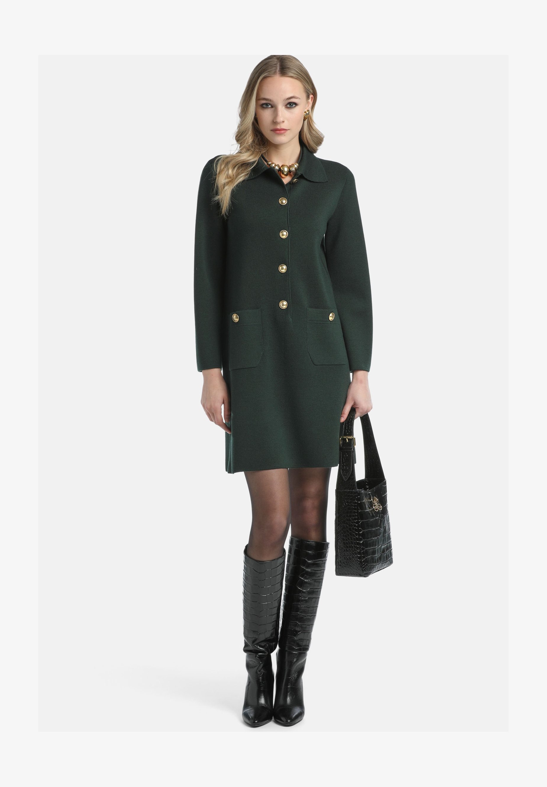 ASKSA Cardigan Donna A Maniche Lunghe, Scollo A V, Tinta Unita Con Bottoni, In Misto Cotone, Taglie S-3XL, Colore Verde Scuro M