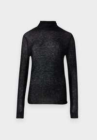 Sort langermet turtleneck topp laget av gjennomsiktig stoff, utsmykket med spredte sølvprikker, med en tettsittende silhuett.