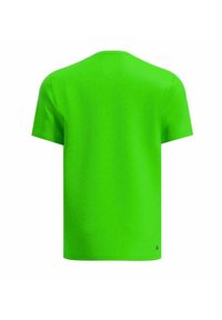 Camiseta de manga corta en verde brillante, hecha de tejido texturizado, con cuello redondo y dobladillo recto, sin marcas visibles.