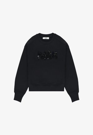 Felpa nera a maniche lunghe con scollo rotondo e decorazione floreale nera testurizzata che forma la scritta "MSGM" al centro davanti.